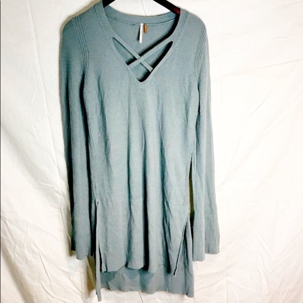 Free People knit tunic dress in dusty sage/blue